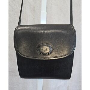 Vintage Michael Green Black Genuine Leather Saddle Flap Crossbody Shoulder Bag